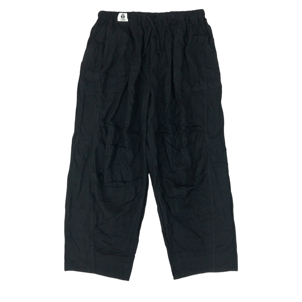 Tarse Linen Blend Pants Womens Large Black Wide Leg Drawstring Elastic Waist New